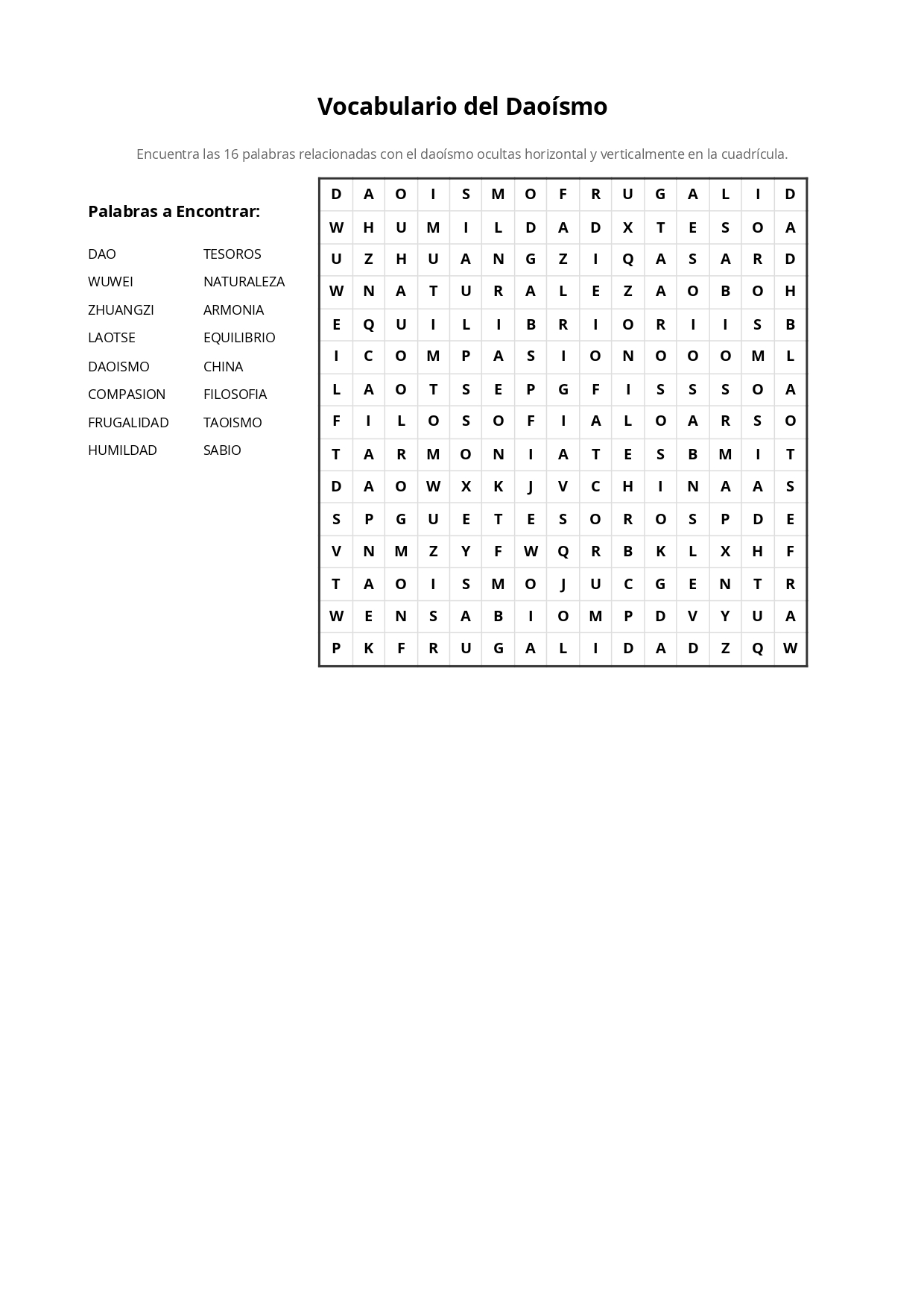 Ejemplo de Sopa de Letras